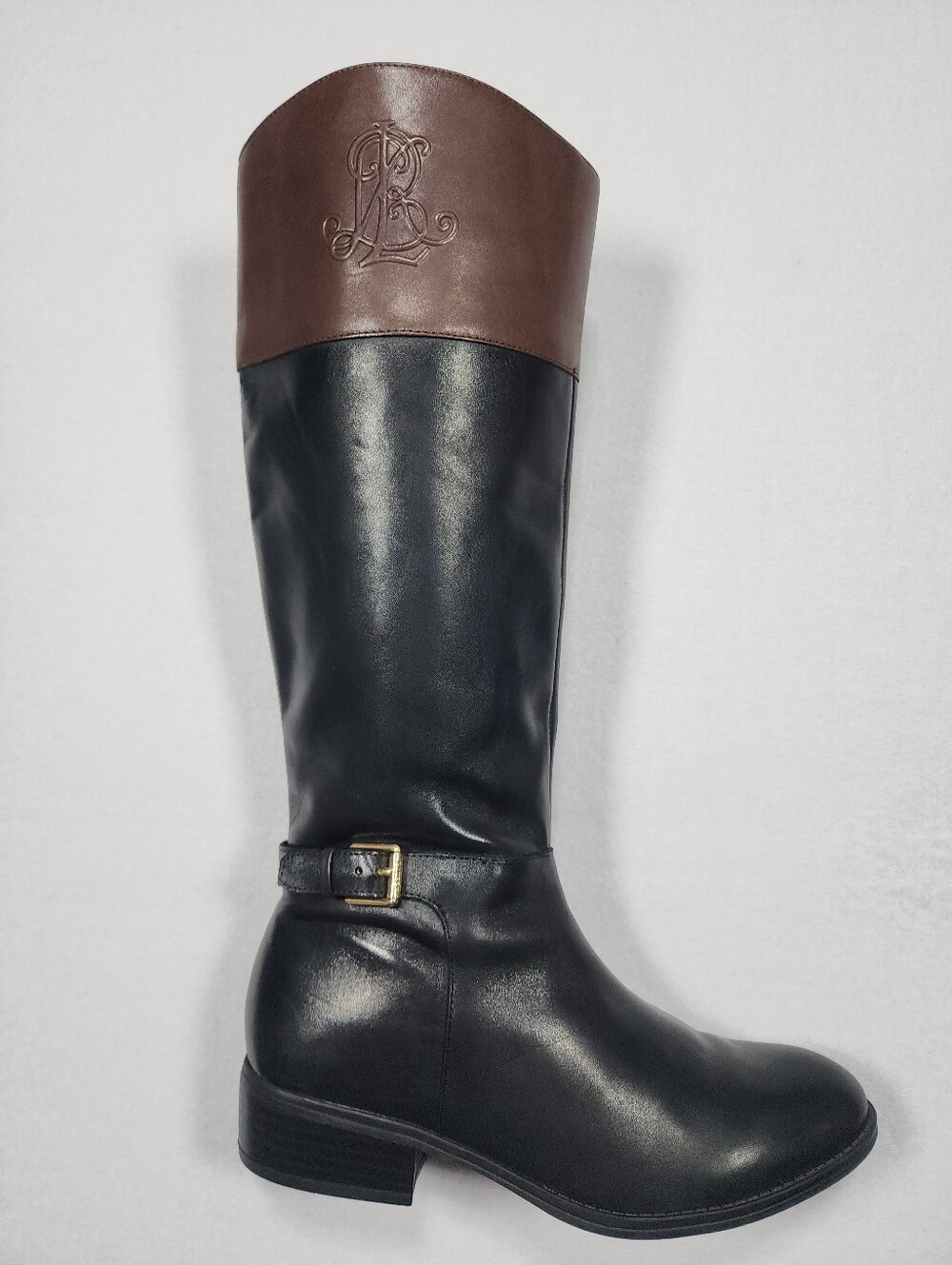 Lauren Ralph Lauren Black and Brown Leather Knee-High Riding Boots - Picture 7 of 16